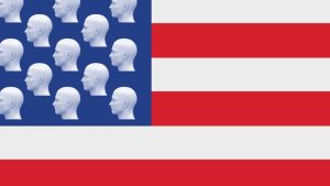 Showing American flag but starts are replaced with people fallen from school shootings