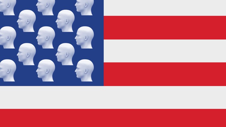 Showing American flag but starts are replaced with people fallen from school shootings